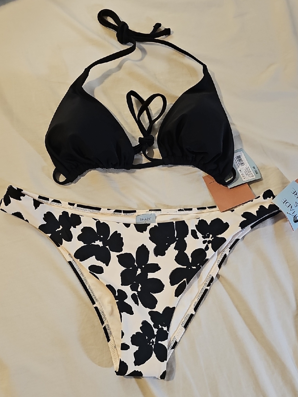 Shade & Shore Black and White Floral-Print Bikini